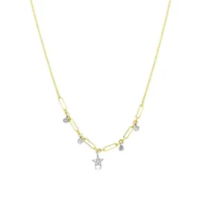 14K YELLOW GOLD DIAMOND STAR CHAIN NECKLACE