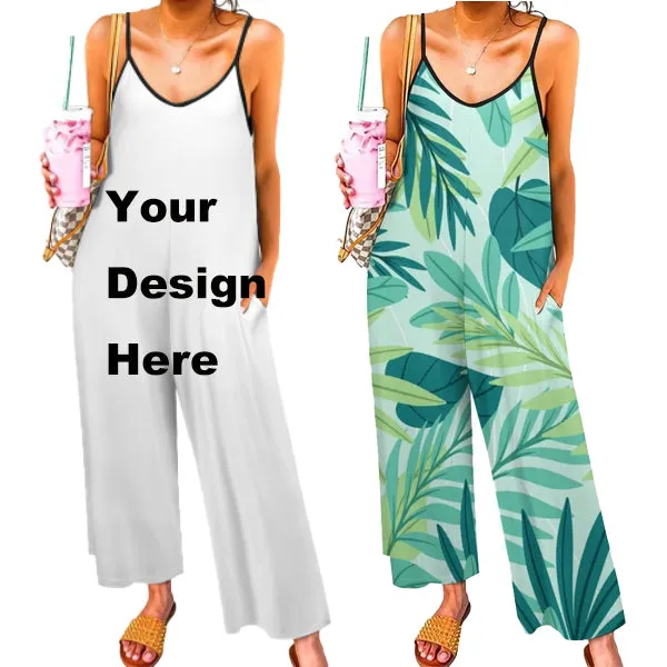 All Over Print POD Upload Your Photo Text Customized Women Suspender Jumpsuit