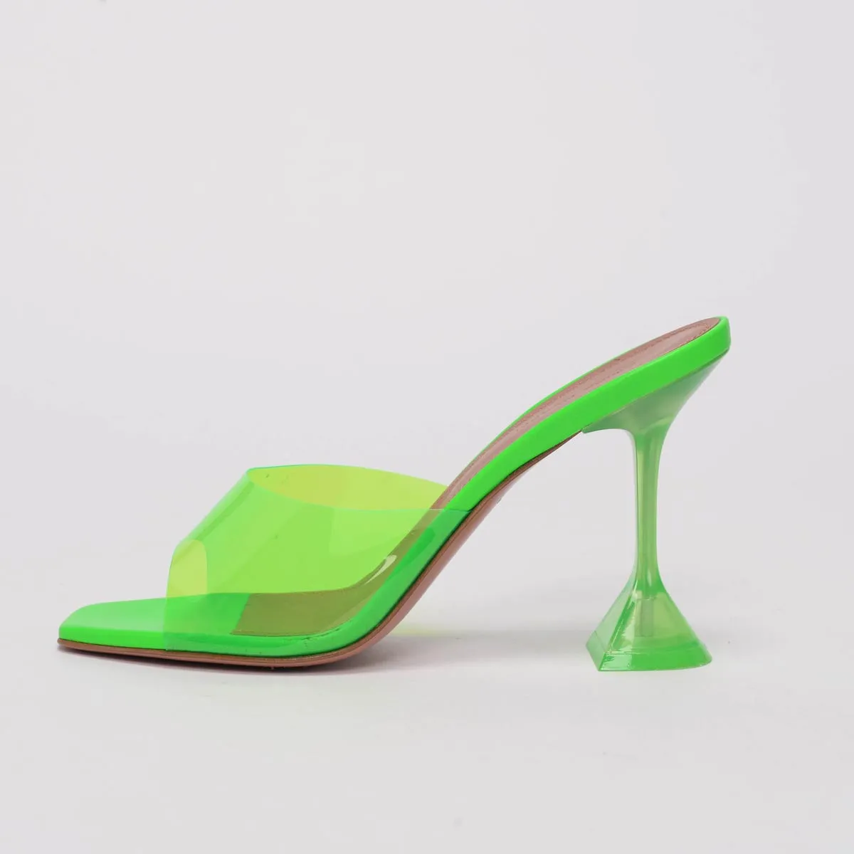 Amina Muaddi Fluro Green PVC Lupita Glass Sandals 40