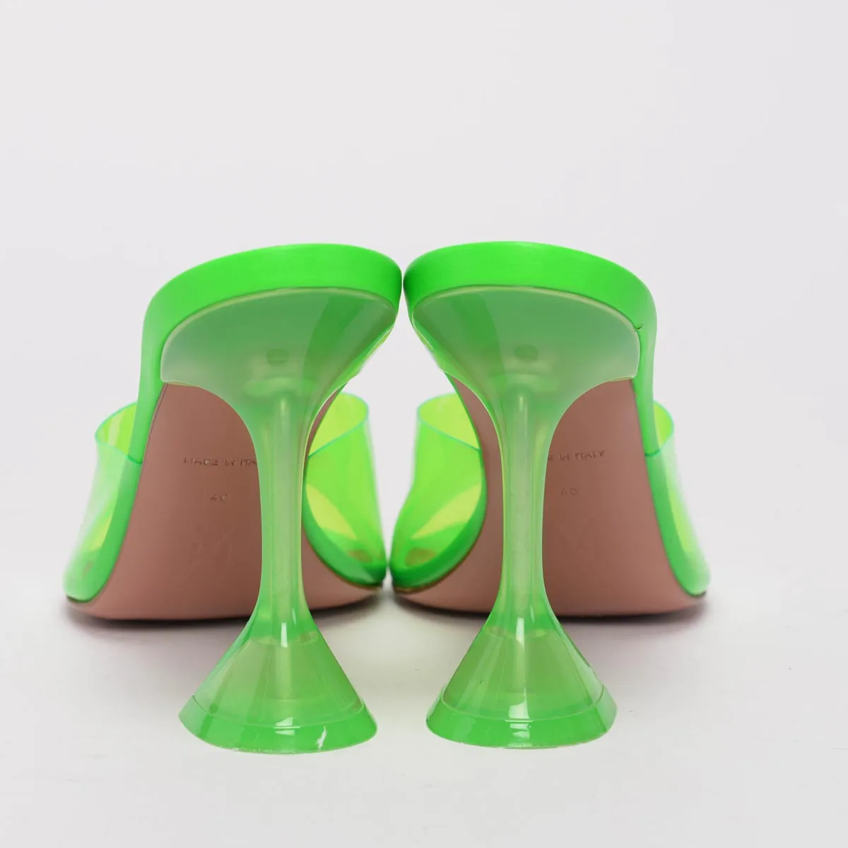 Amina Muaddi Fluro Green PVC Lupita Glass Sandals 40