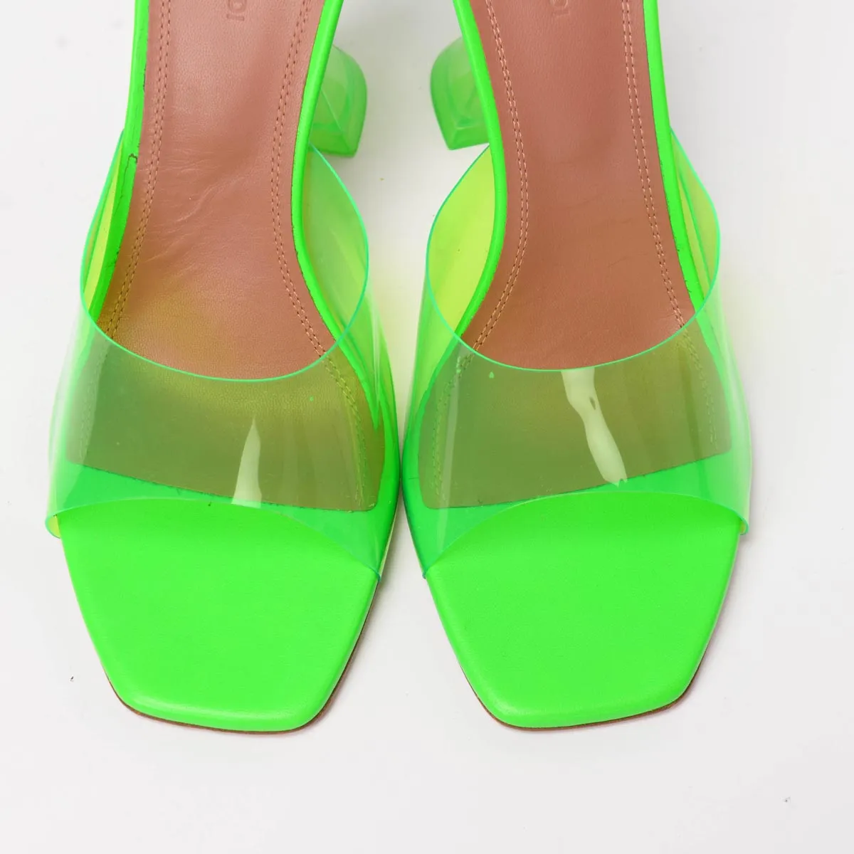 Amina Muaddi Fluro Green PVC Lupita Glass Sandals 40