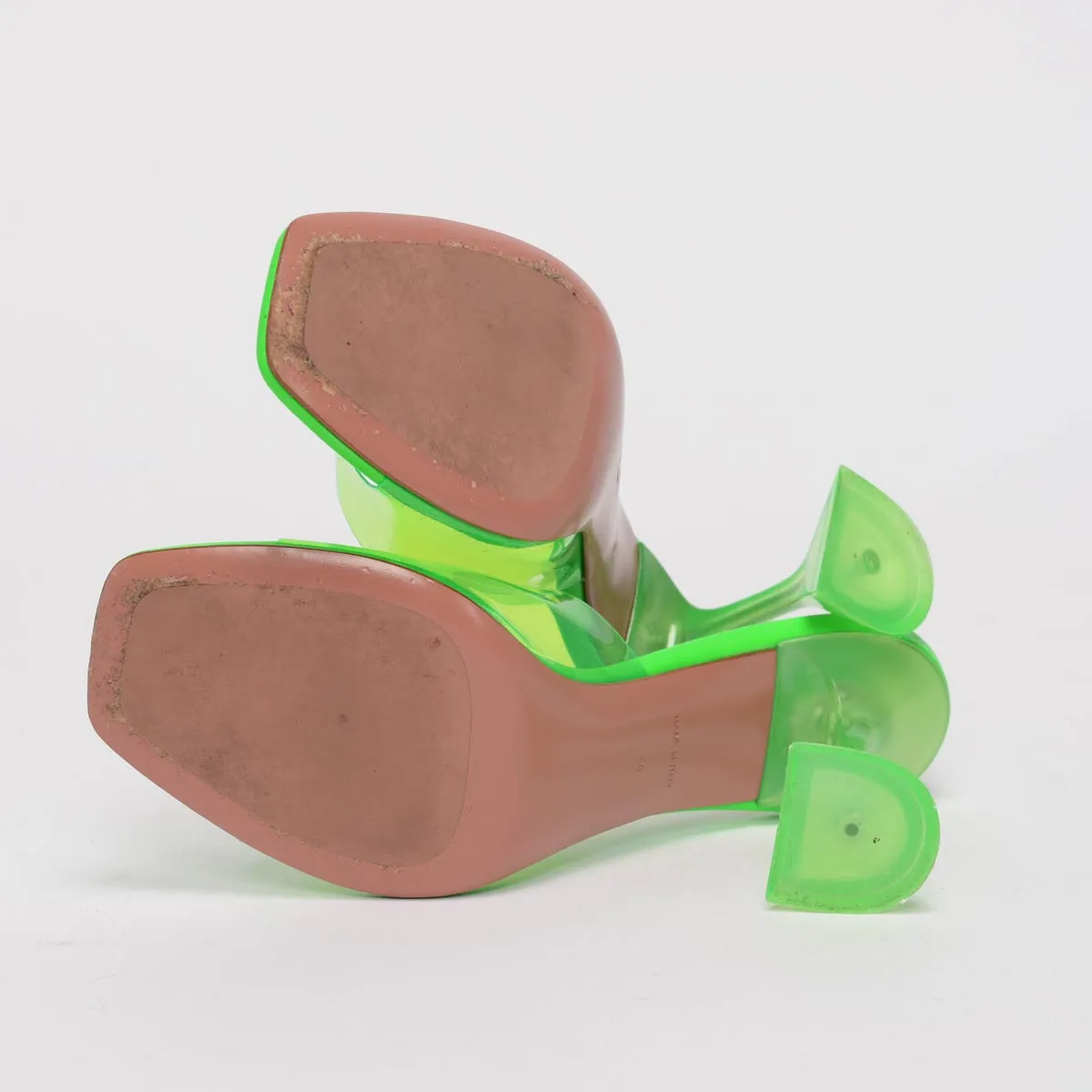 Amina Muaddi Fluro Green PVC Lupita Glass Sandals 40