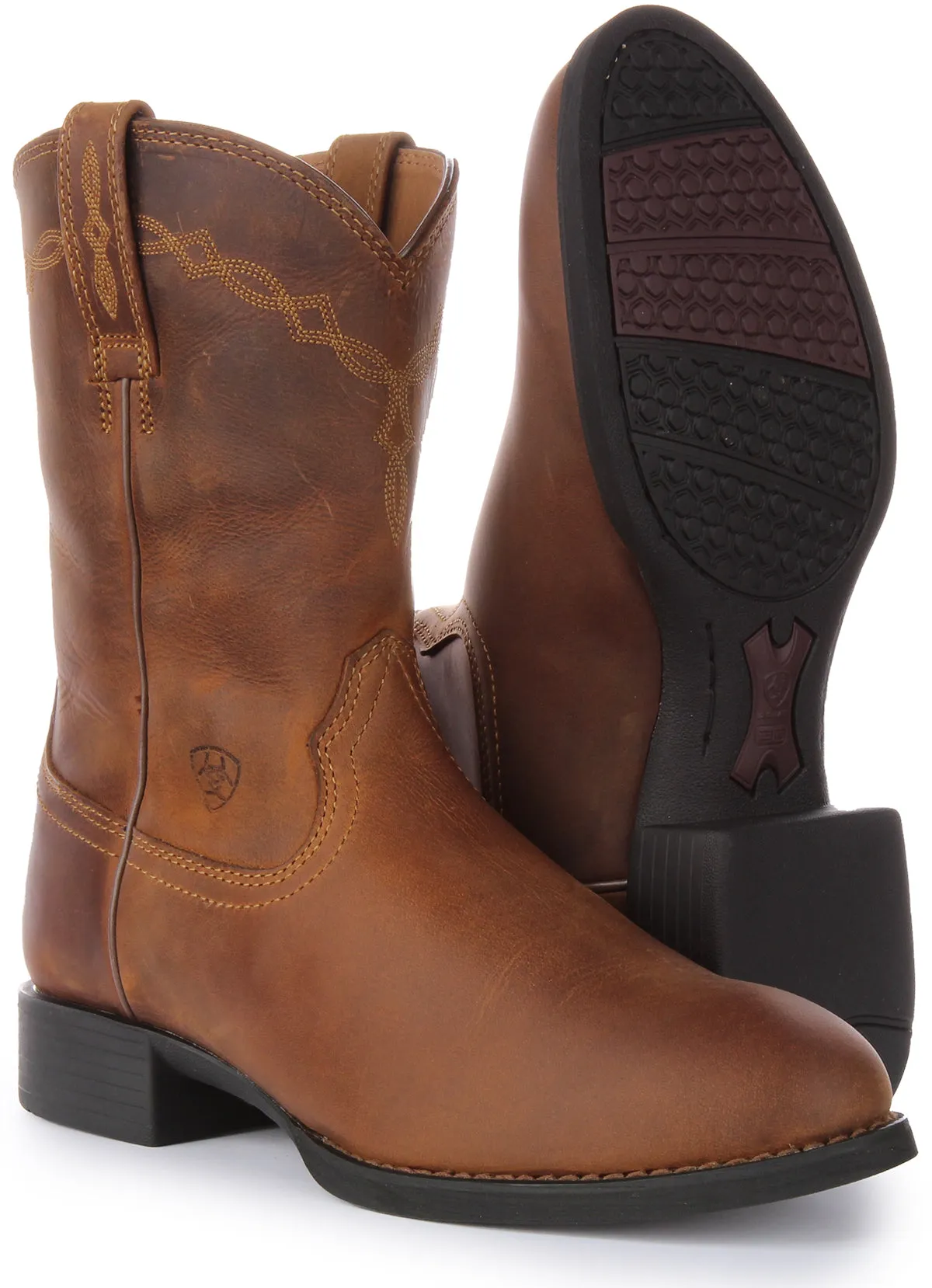 Mens Ariat Heritage Roper Boots in Rich Brown - Classic Western Style