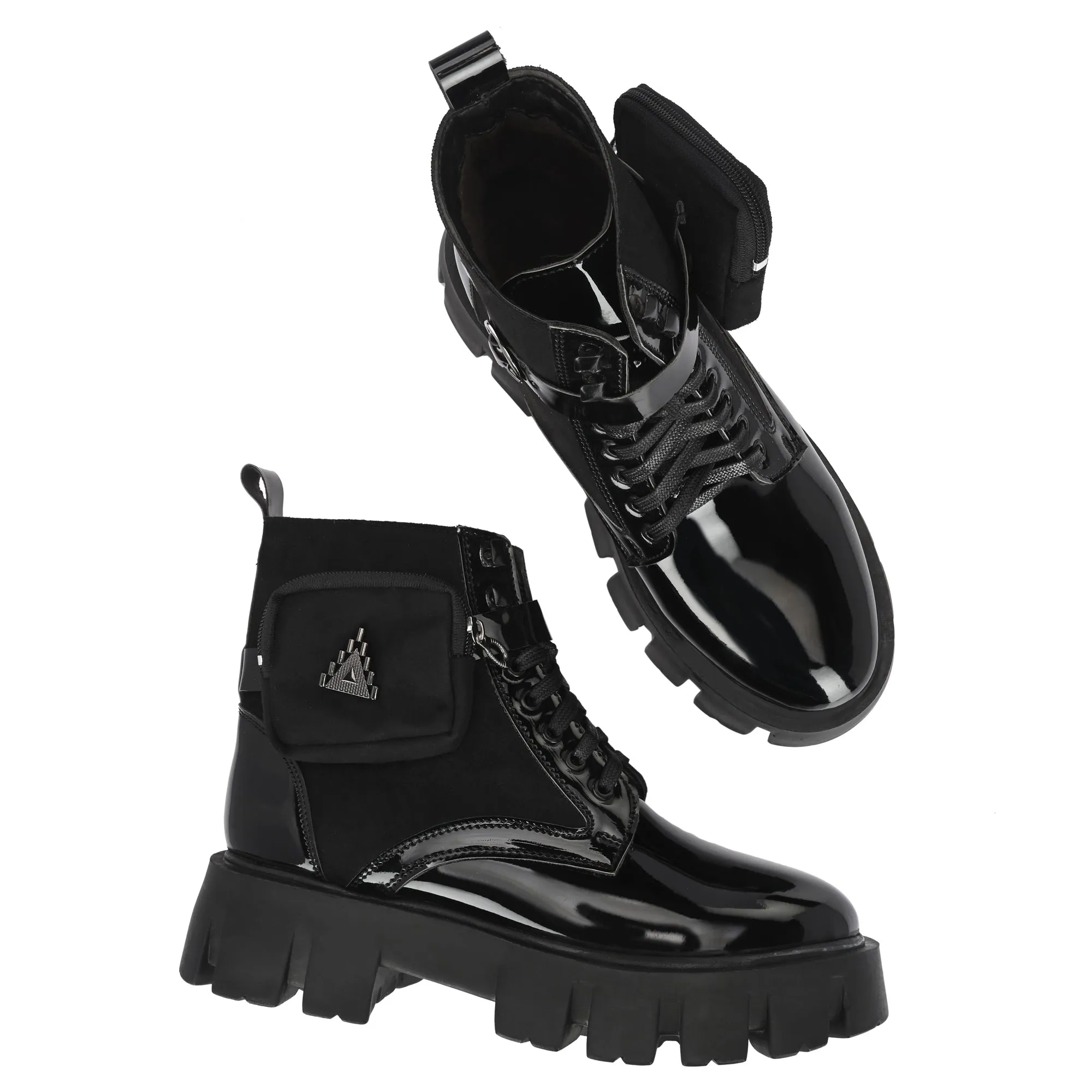 Attitudist Unisex Black Velvet Upper High Heel Pocket Boots