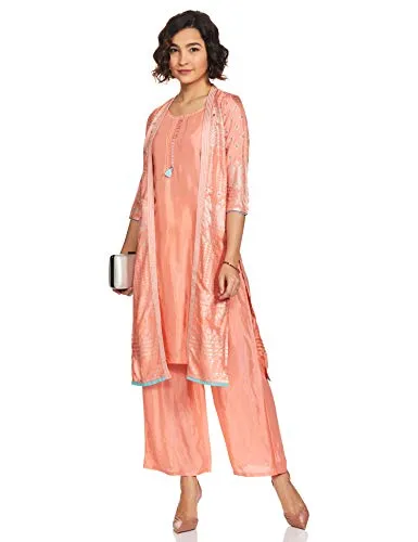 Aurelia Womens Round Neck Printed Layered Kurta And Palazzo Set (Orange_XX-Large)