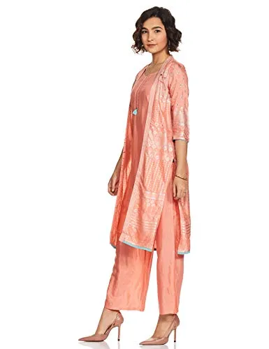 Aurelia Womens Round Neck Printed Layered Kurta And Palazzo Set (Orange_XX-Large)