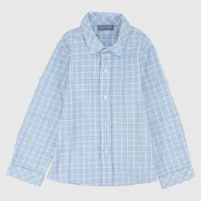 Baby Blue Checkered Long-Sleeved Shirt