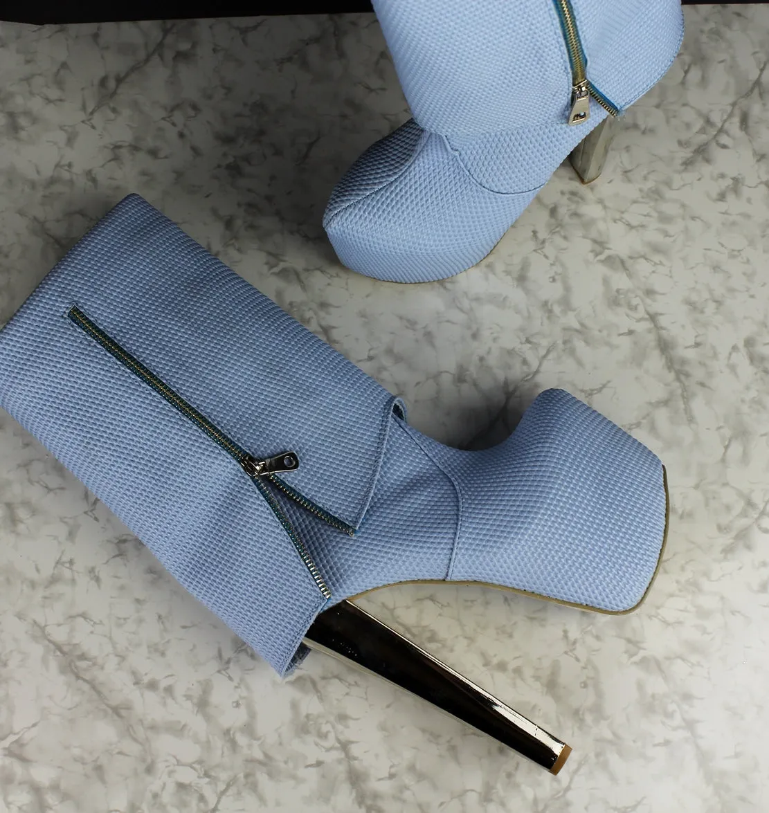 Baby Blue Fold Zipper Boots