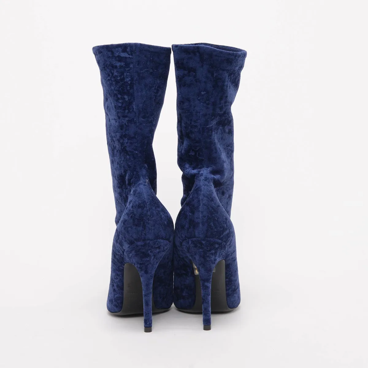 Balenciaga Blue Crushed Velvet Knife Boots 40