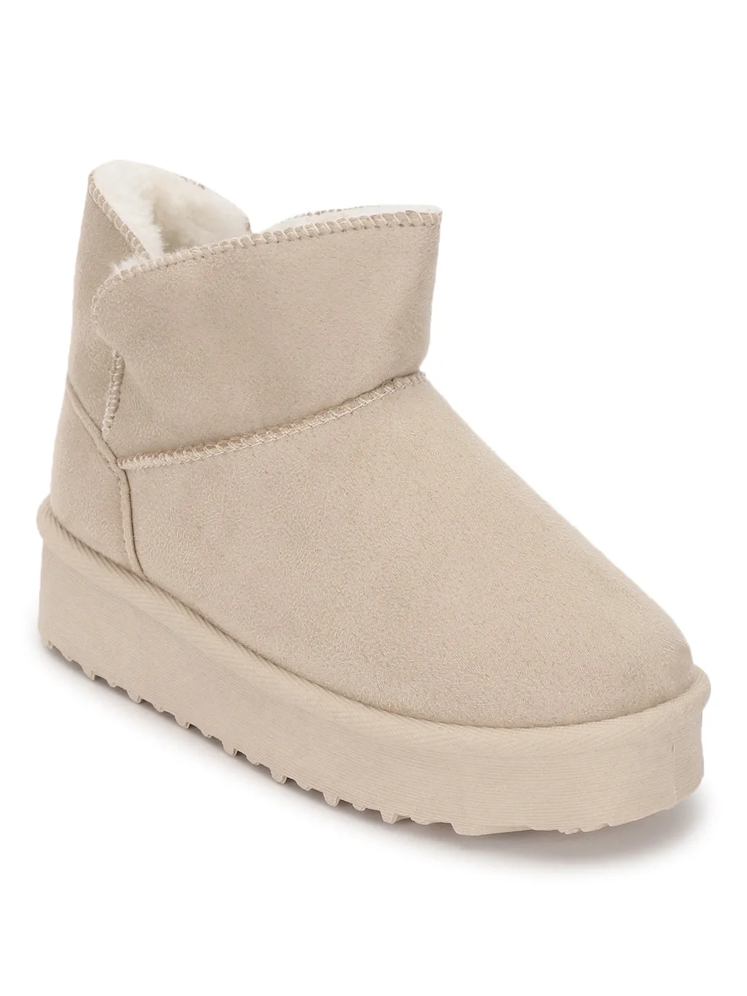 Beige Suede Winter Stylish Ankle Boots For Kids-Unisex (TC-RS3687-BEIG)