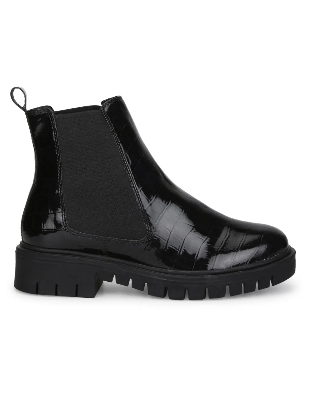 Black Croc Patent Chelsea Ankle Boots