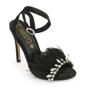 Black Diamante Feather High Heels