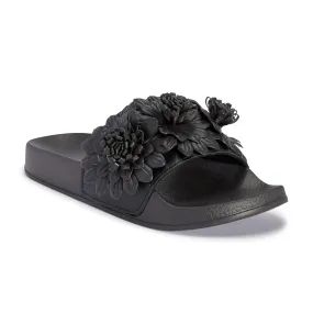 Black Flower Flat Sliders