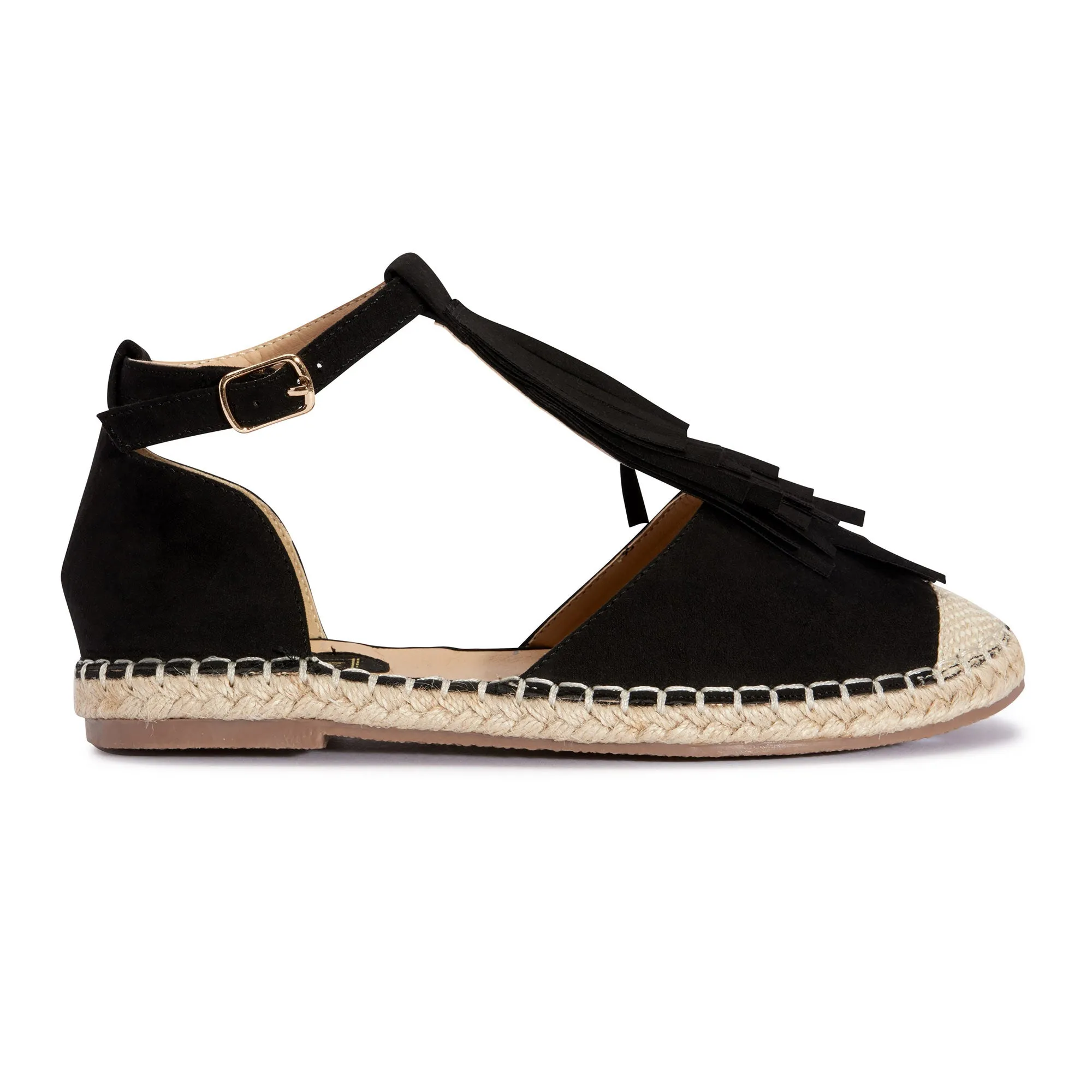 Black Frindge Flat Sandal