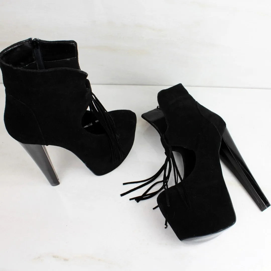 Black Fringe Ankle Platform Booties