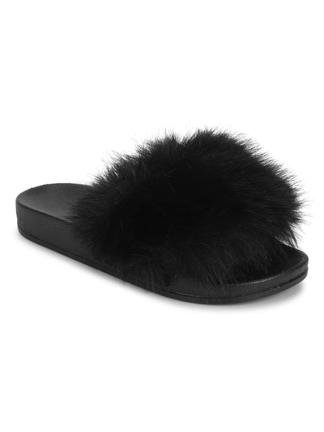 Black Fur Slip-On Flats (TC-AMUNA1012-BLK)