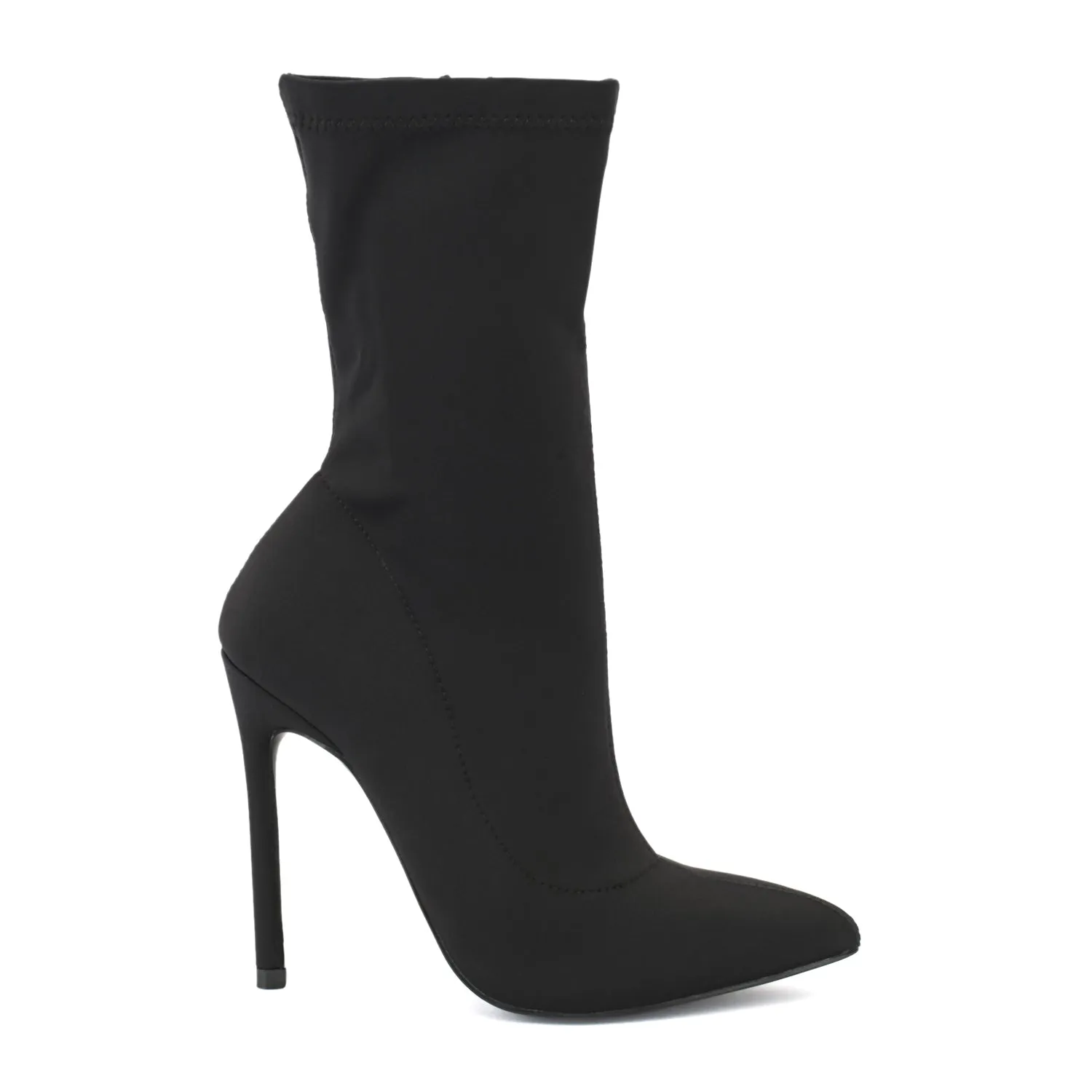 Black Lycra Pointed Toe Ankle Boot