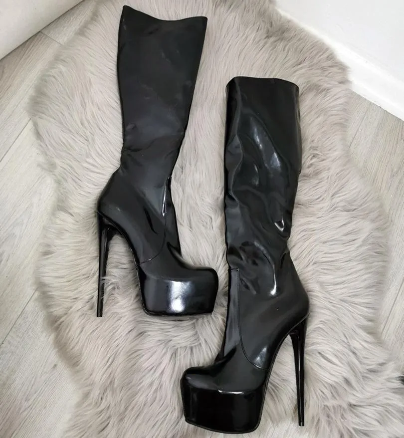 Black Patent Mid Calf Platform Boots