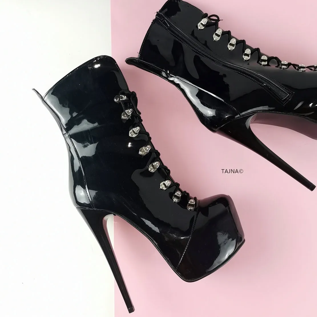 Black Patent Military Style Ankle Boots