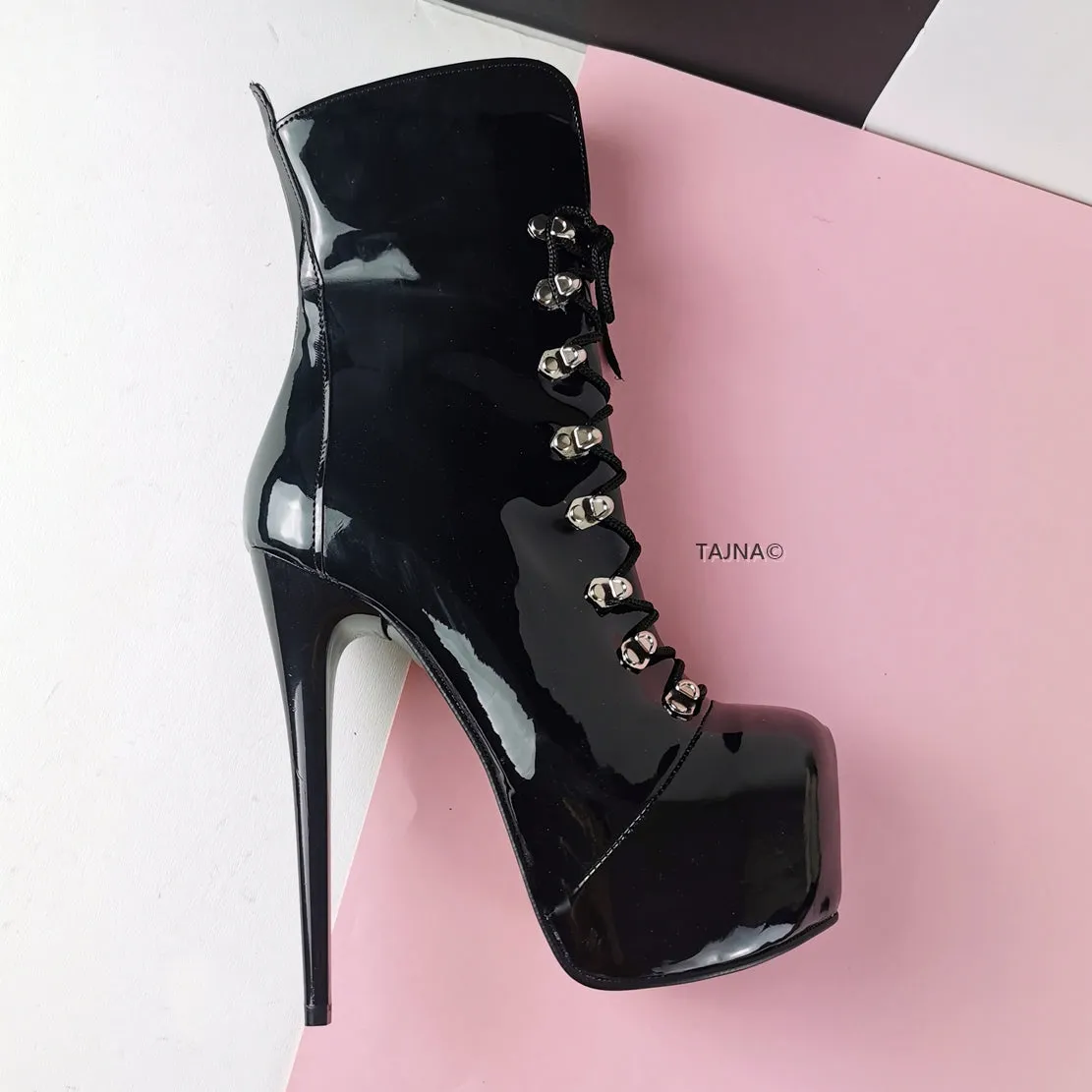 Black Patent Military Style Ankle Boots