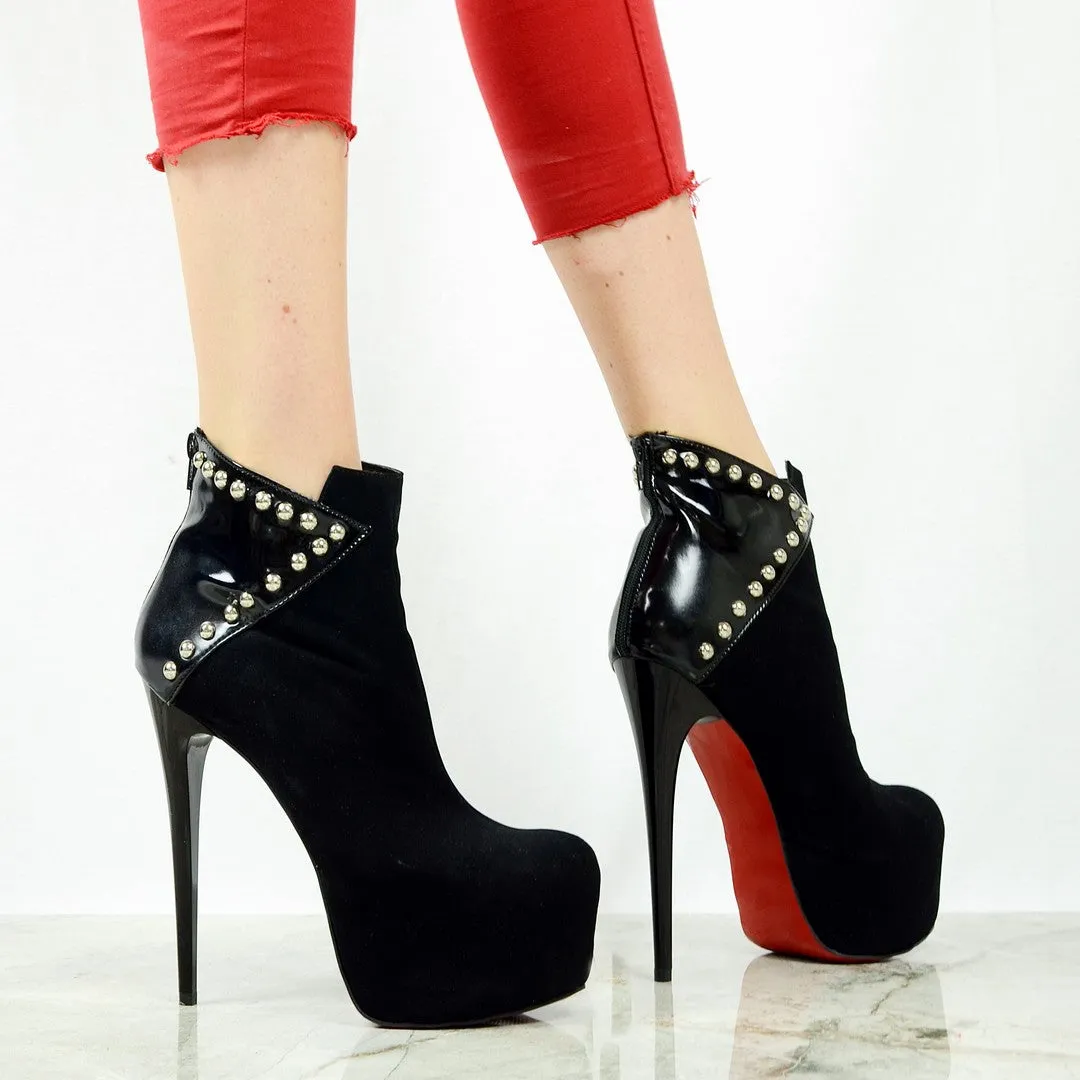 Black Pinned Platform Ankle Boots