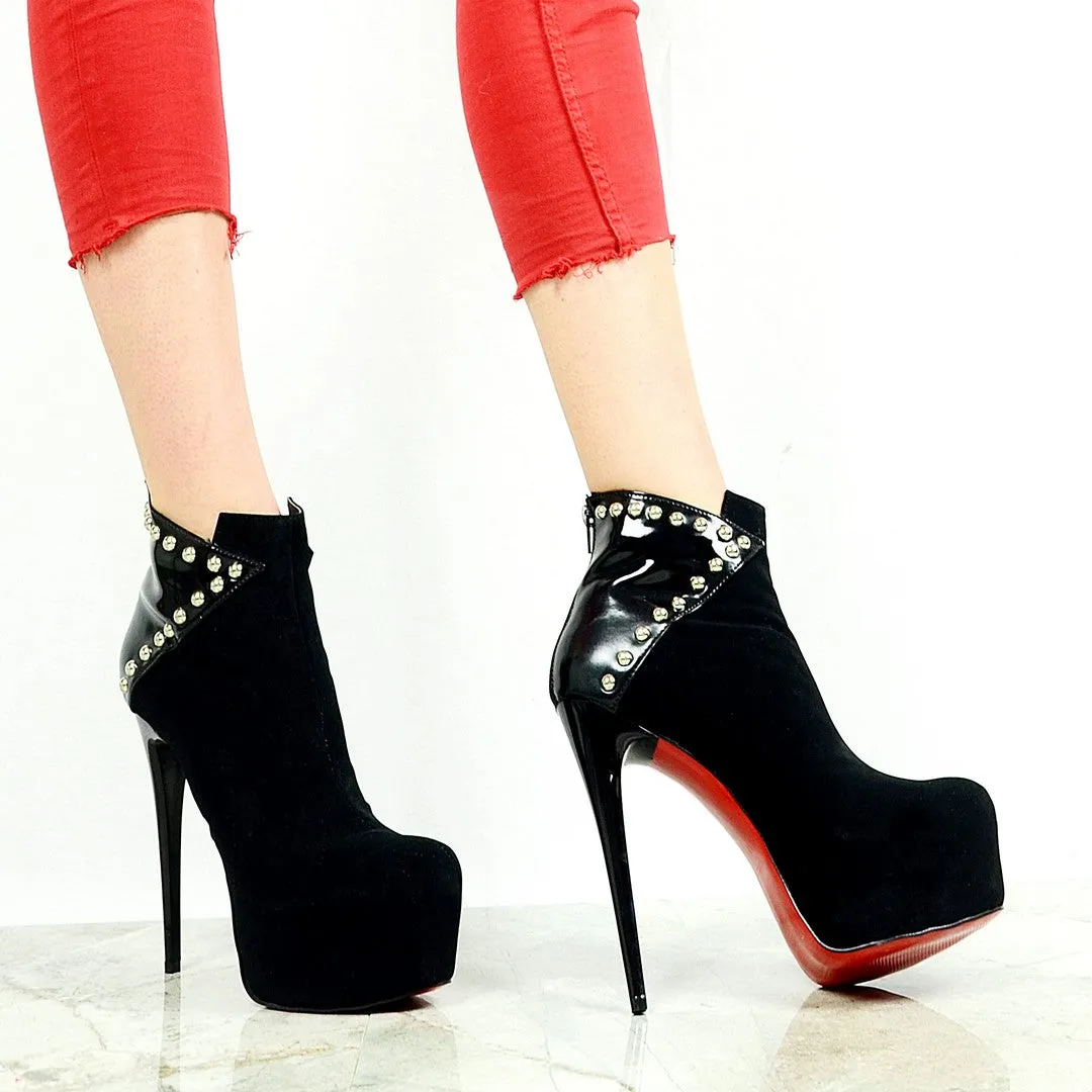 Black Pinned Platform Ankle Boots