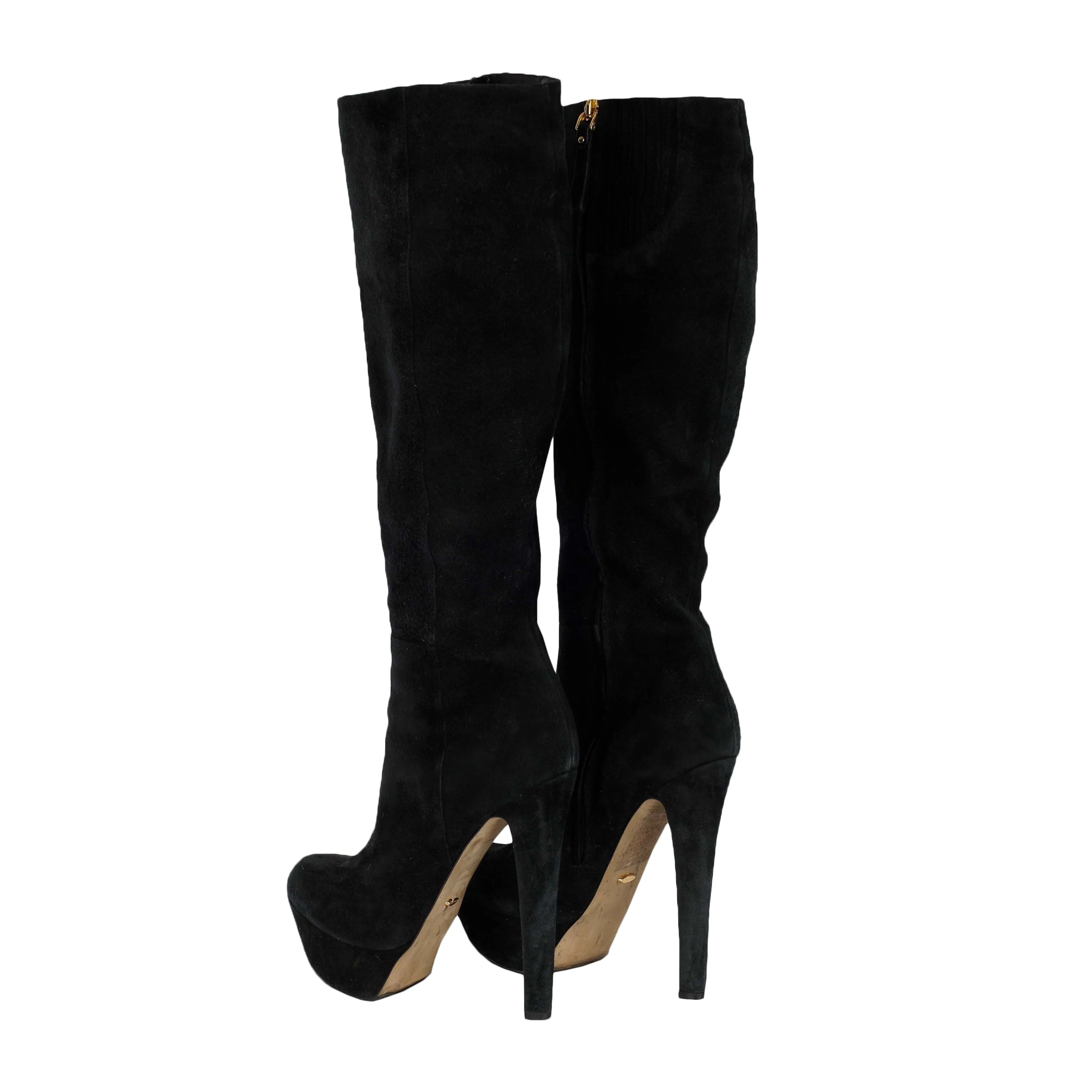 Black Suede Platform Knee High Boots- '20s