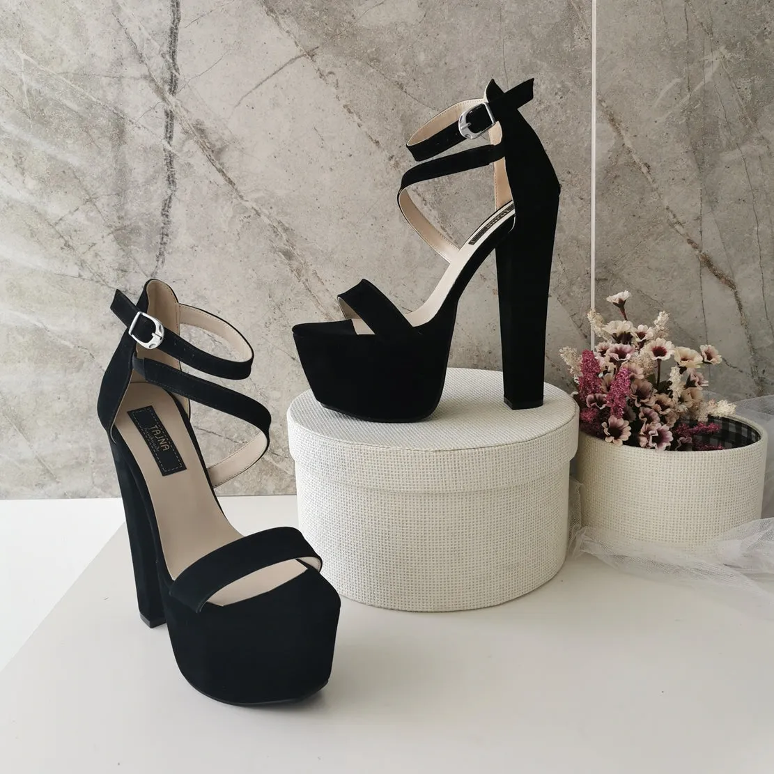 Black Suede Single Strap Platforms