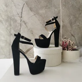 Black Suede Single Strap Platforms