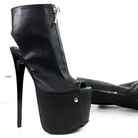 Black Zip Detail Ankle Cut High Heels