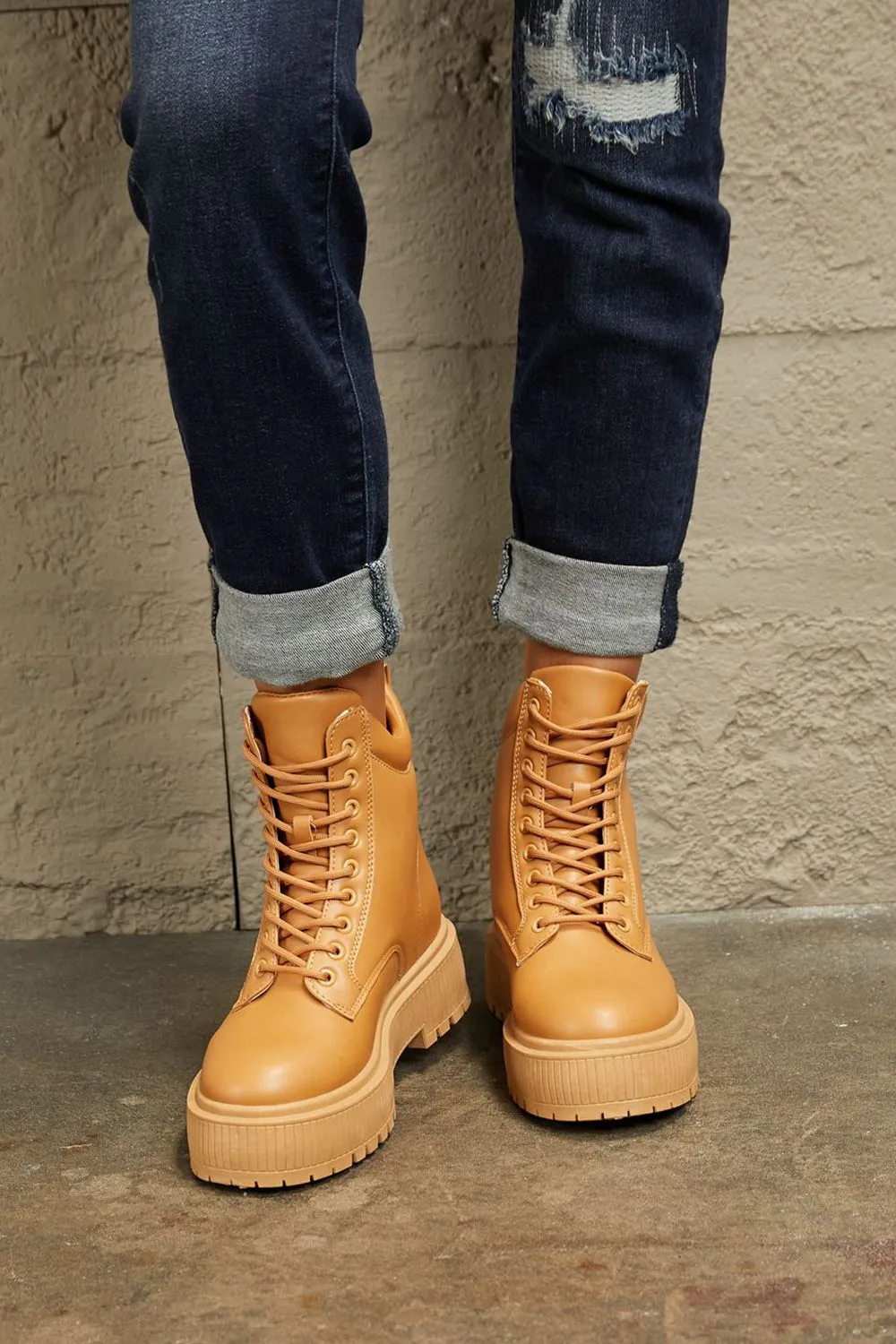 Caramel Platform Combat Boots