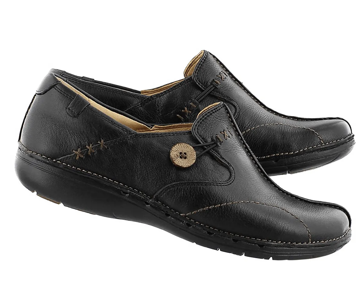 Clarks Un Loop Black Leather Shoes #85071