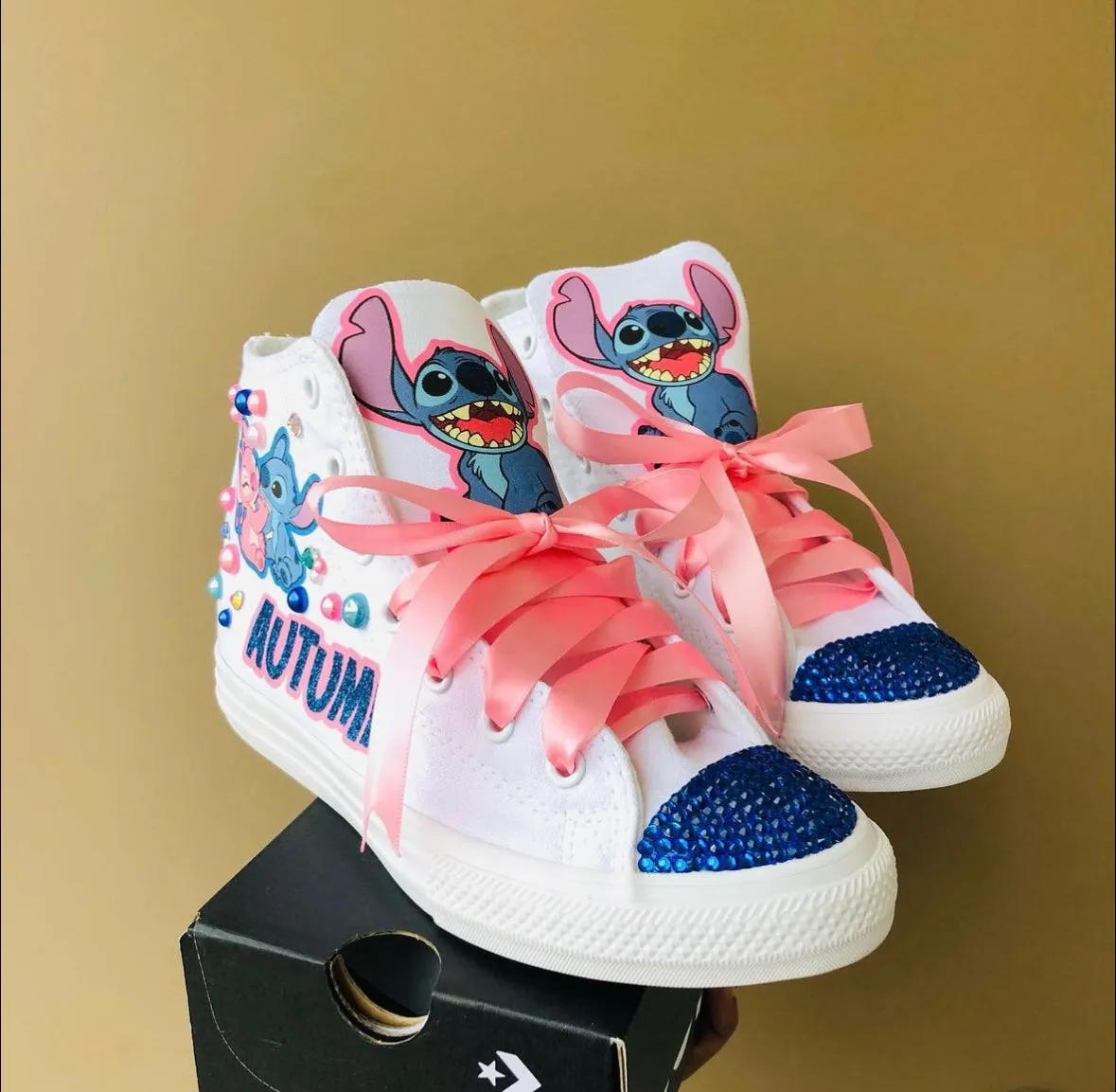 Custom Lilo & Stitch Shoes | Pink Blue Bling Rhinestone Shoes for Kids