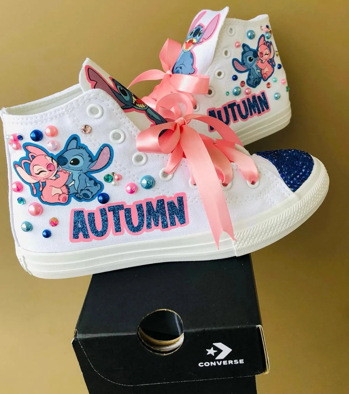 Custom Lilo & Stitch Shoes | Pink Blue Bling Rhinestone Shoes for Kids