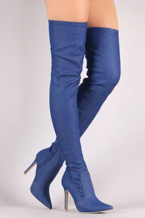 Denim Pointy Toe Stiletto Over-The-Knee Boots