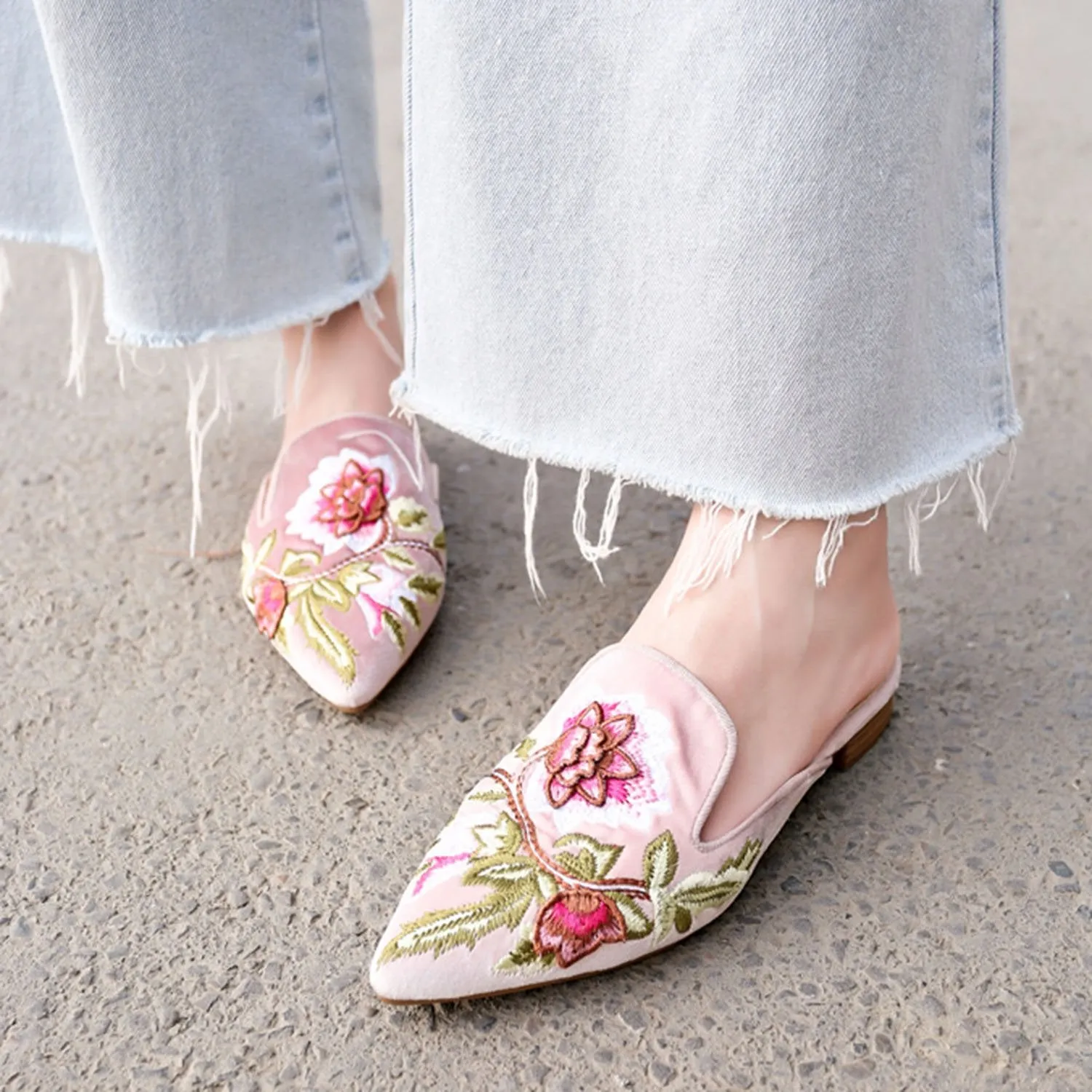 Embroidery Mule Flats