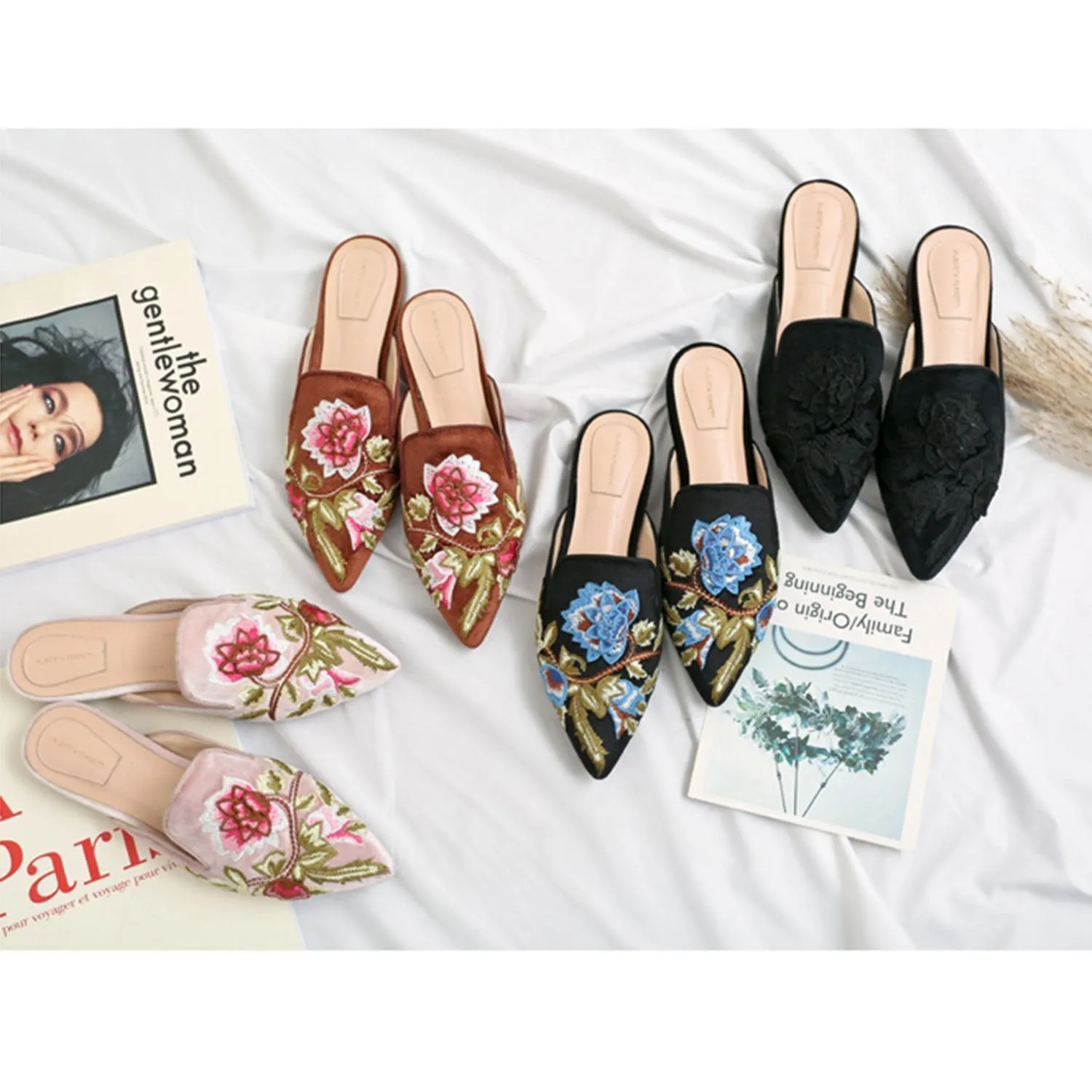 Embroidery Mule Flats