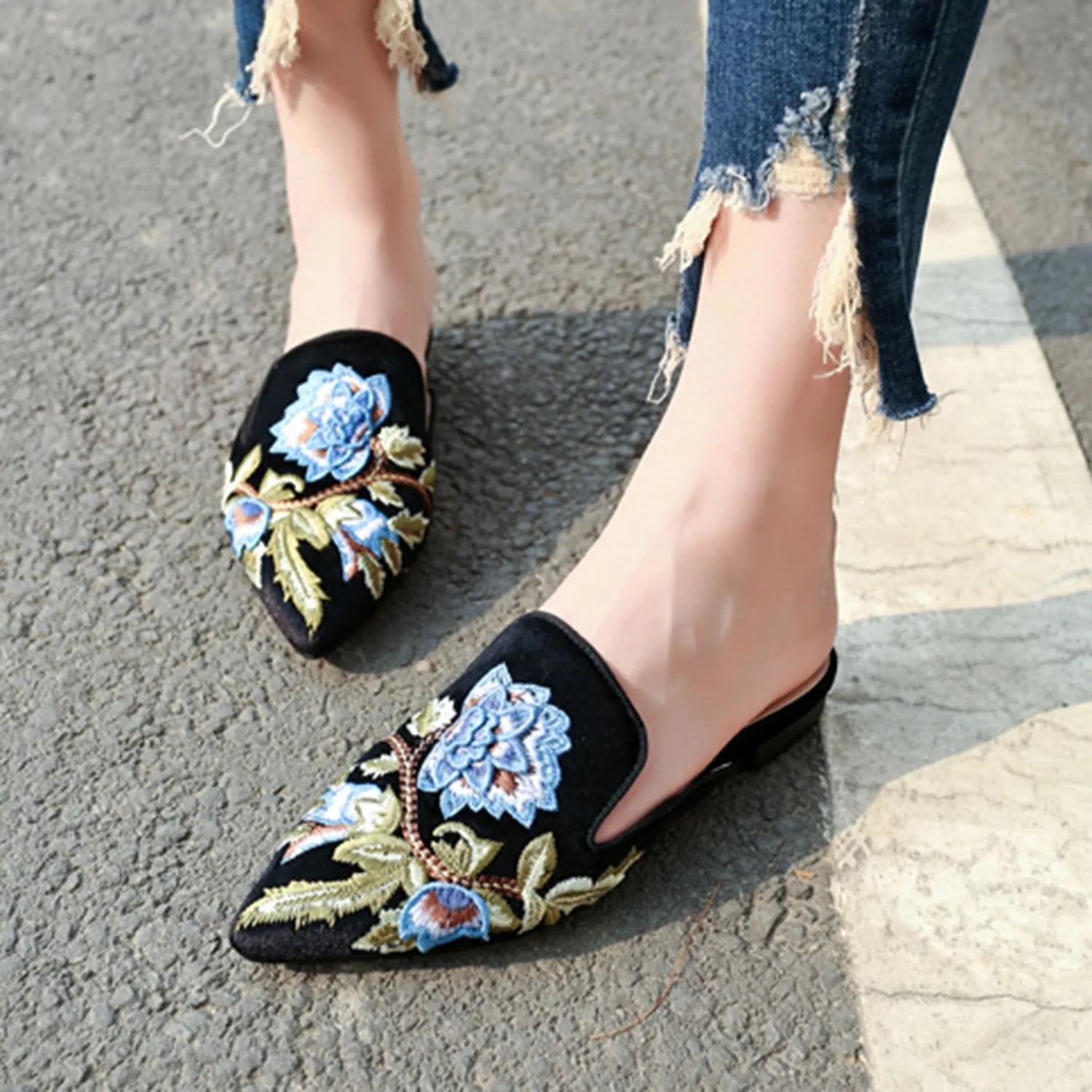 Embroidery Mule Flats