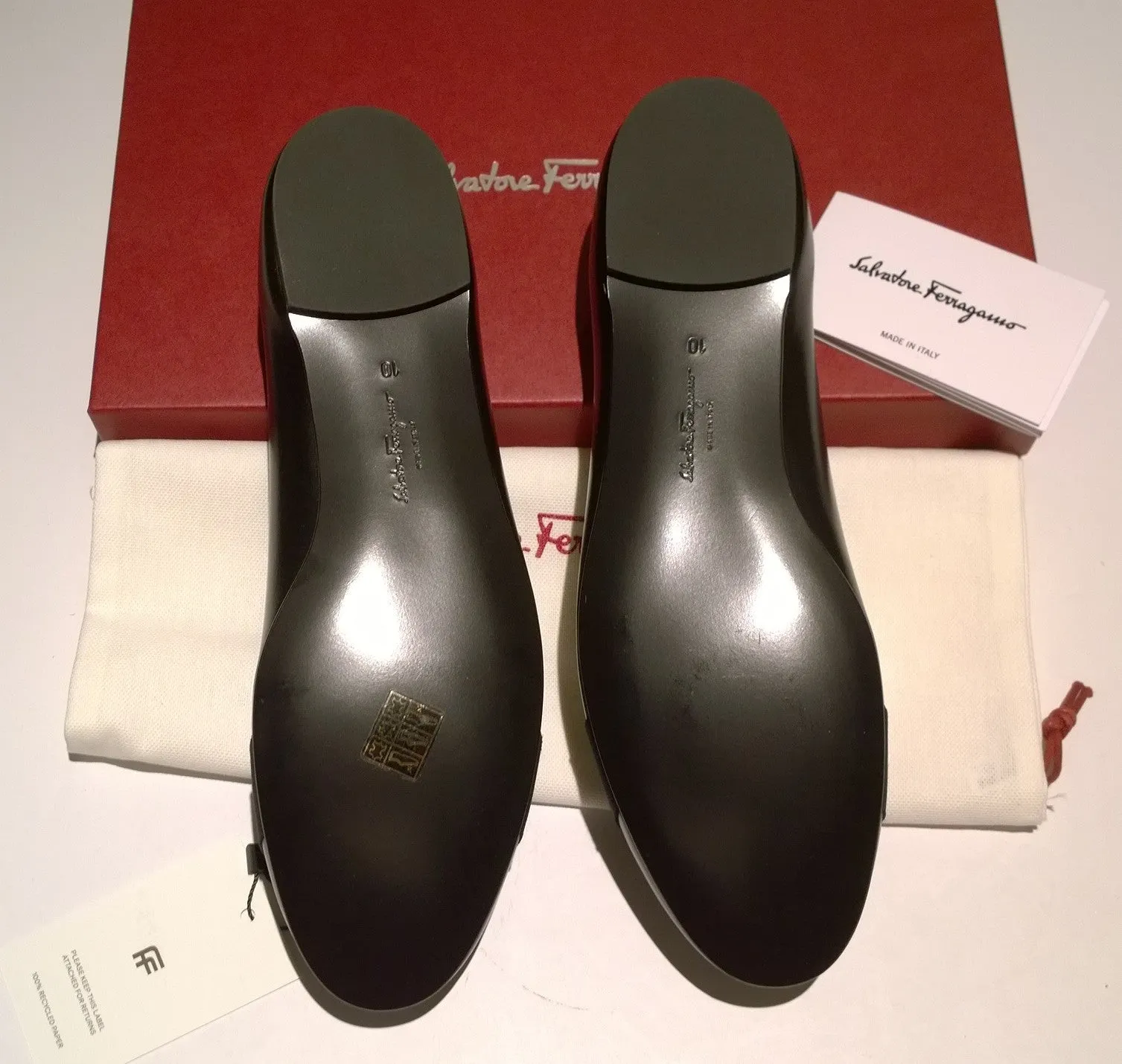 Ferragamo Varina Black Leather Bow Flats Shoes 10 C Width