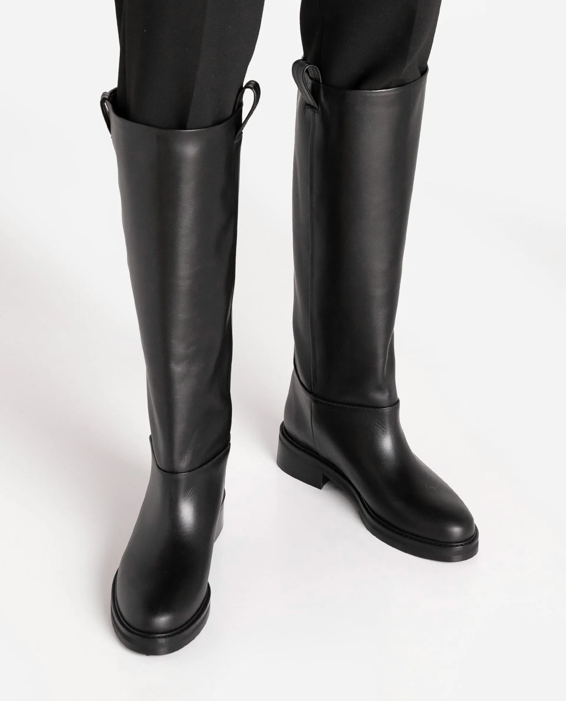 Frances Black Leather High Boots