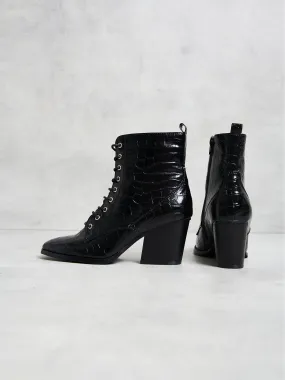 Glamorous Black Lace Up Chunky Heel boots