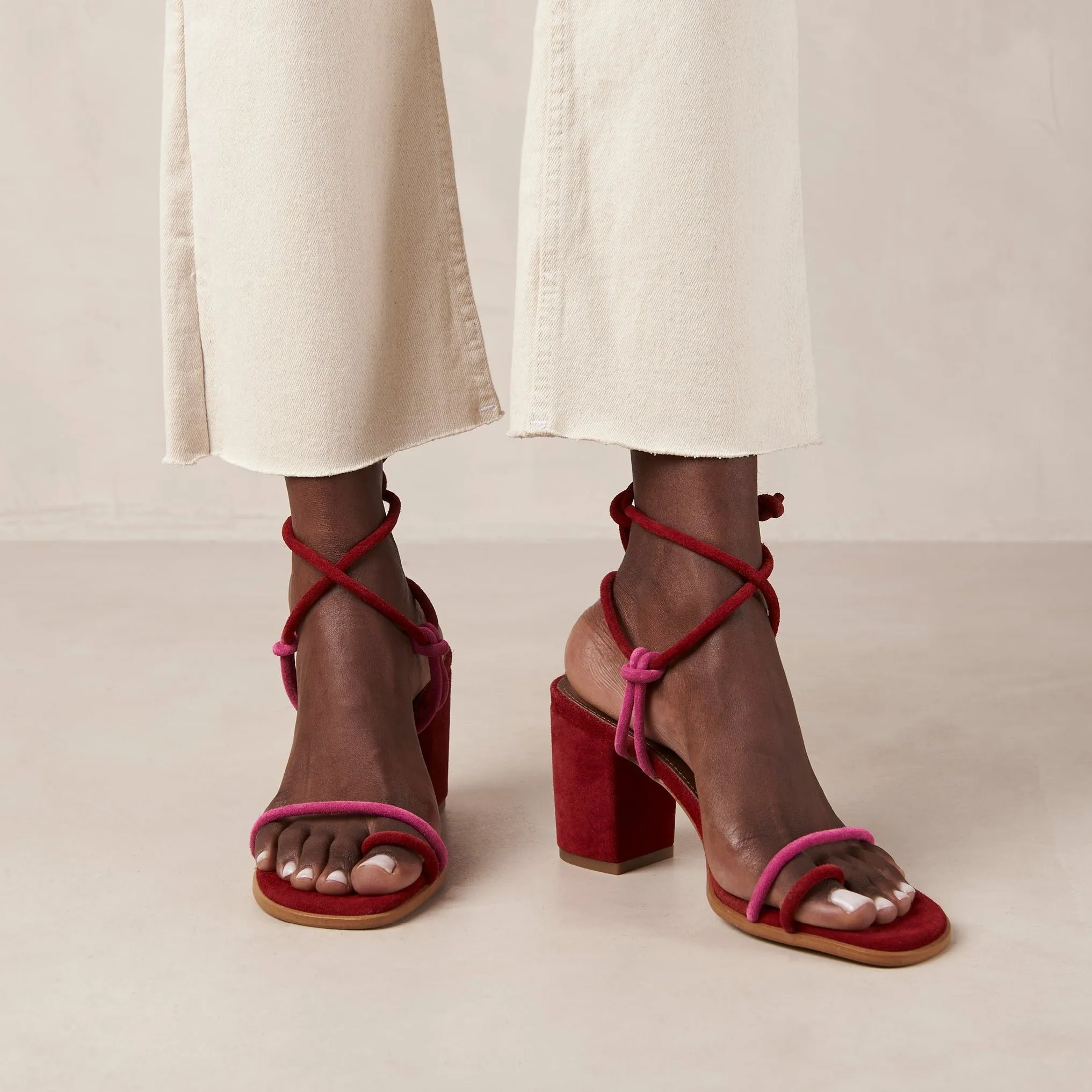 Grace Bicolor Red Magenta Leather Sandals