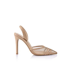 Jade Heel Beige Mesh & Lizard-Embossed Leather