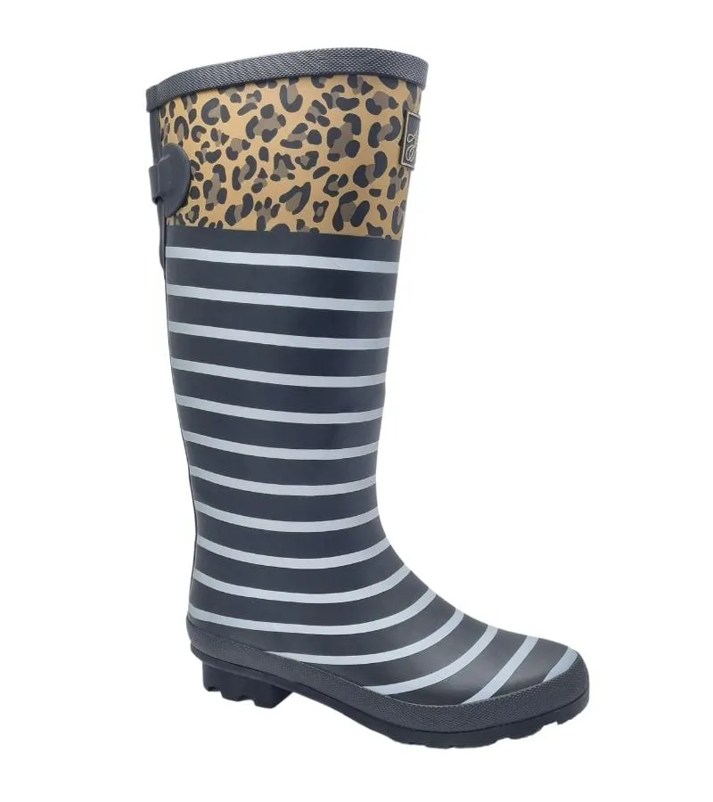 Kate Appleby Womens Knee High Stripe Wellie - Rainy Schwarz Leopard