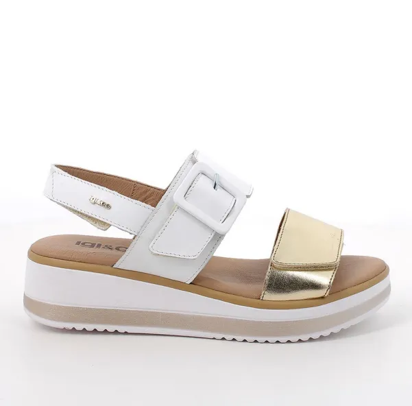 Ladies IGI & Co Sandals White/Gold Double Strap 5685422 sale