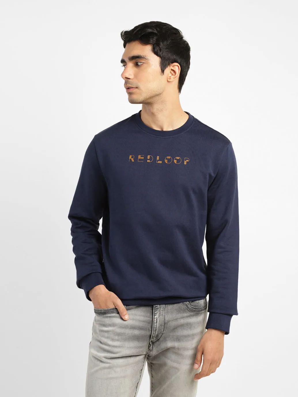 Men's Brand Logo Blue Crew Neck Sweatshirt