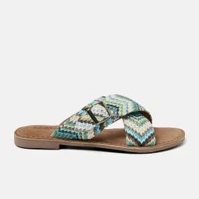 Mia Raffia Dames Slippers Blue