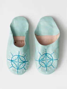 Moroccan Babouche Sequin Slippers, Duck Egg