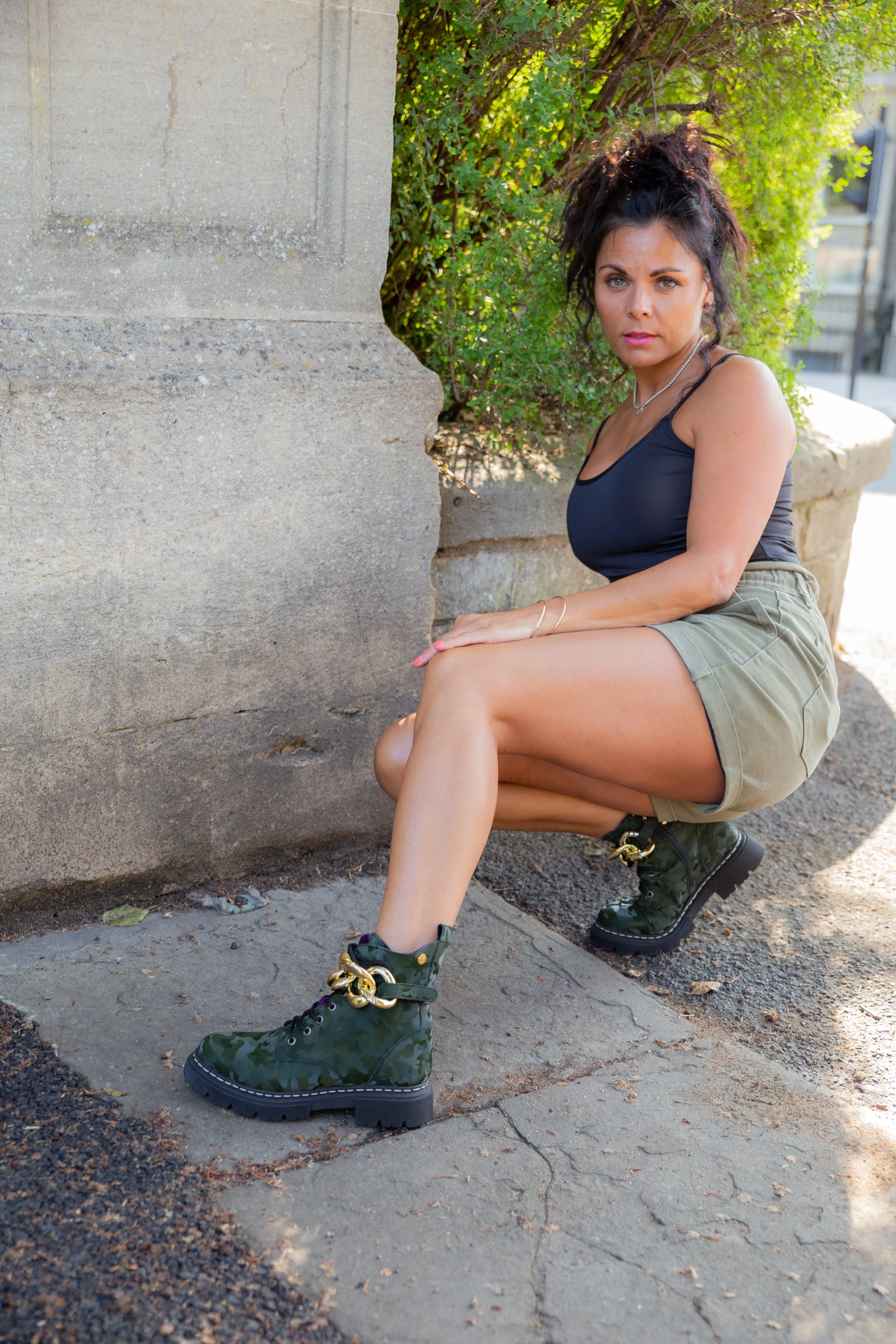 Paris - Green Camo Print Ankle boot