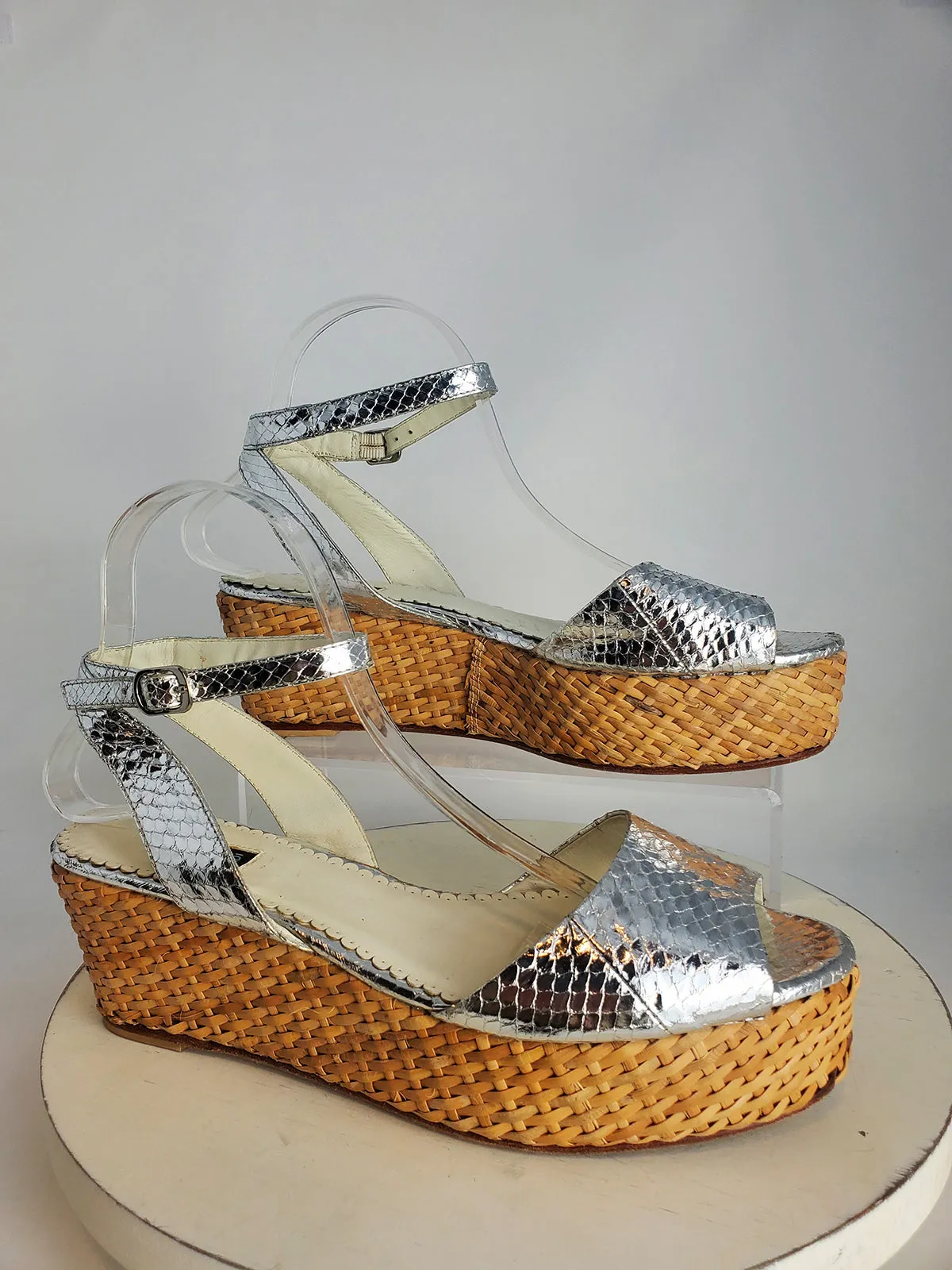 Rafe Size 10/11 Silver Snakeskin Platform Sandals